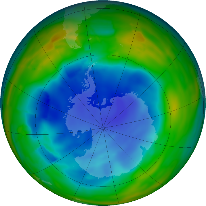 Antarctic ozone map for 12 August 2009